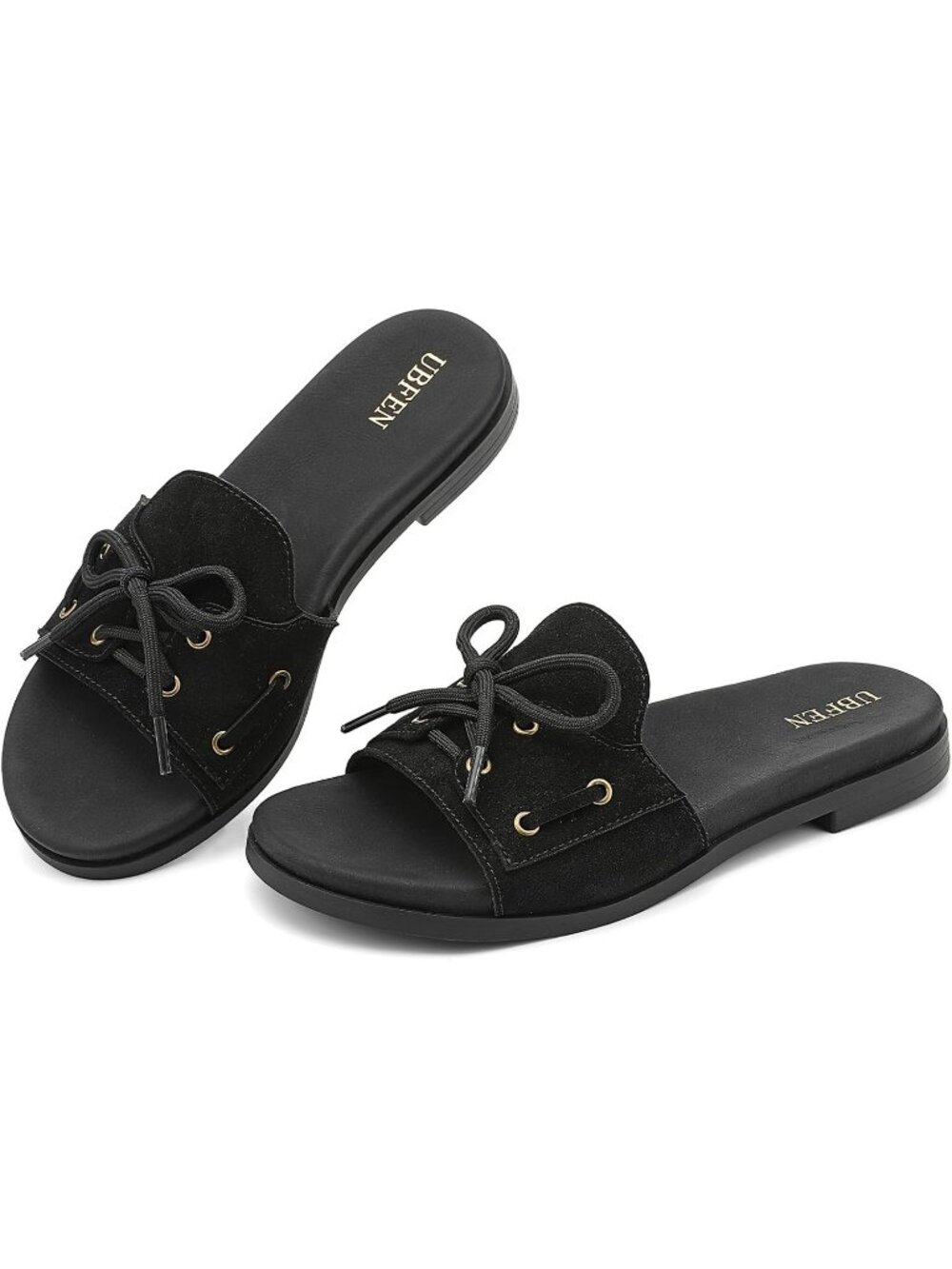 Women Black Comfortable Faux Suede Upper Slide Slip-On Casual Flat Sandal Shoes